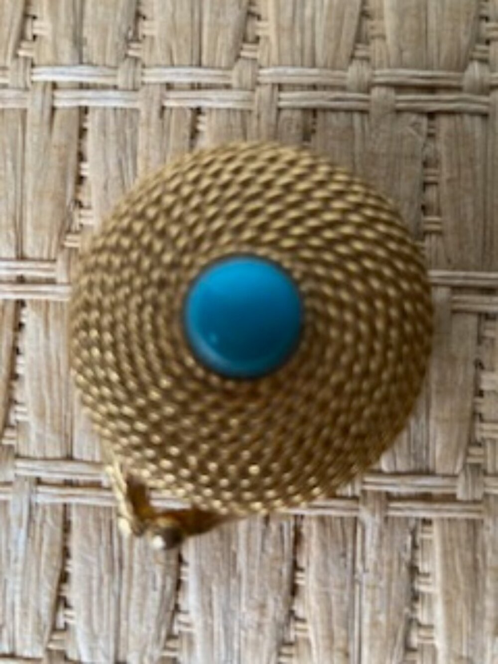 Vintage 1968 Estee Lauder Solid Perfume Compact Gold Rope With Faux Turquoise